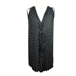 Max Studio Black & White Polka Dot Pleated Sleeveless Classic Mid Dress Size L